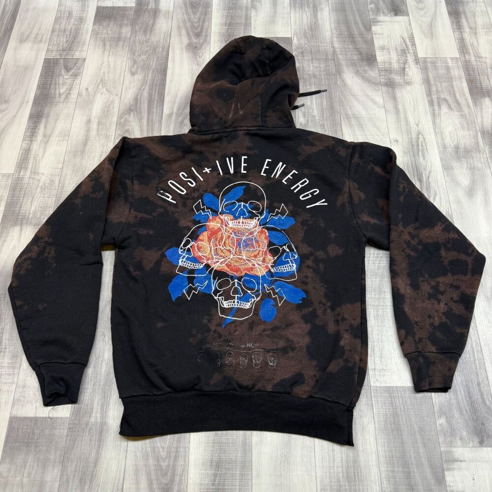 ✅ Womens S Chemistry Bleached Graphic Hoodie Skulls Positive Energy Time Is Now - Picture 2 of 14